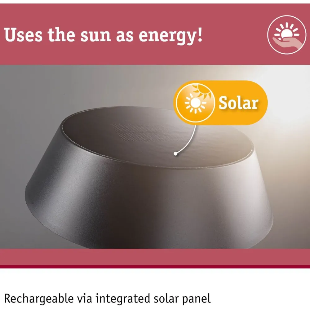 Clearance Paulmann Aurinkokennopöytävalaisin Soala 30.6cm 2700K 165lm 2.1W USB antrasiitti