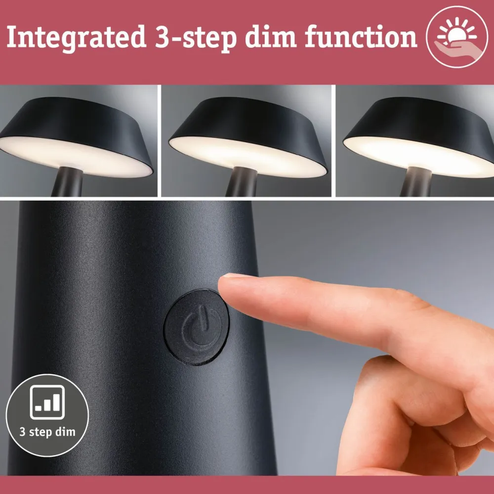 Clearance Paulmann Aurinkokennopöytävalaisin Soala 30.6cm 2700K 165lm 2.1W USB antrasiitti