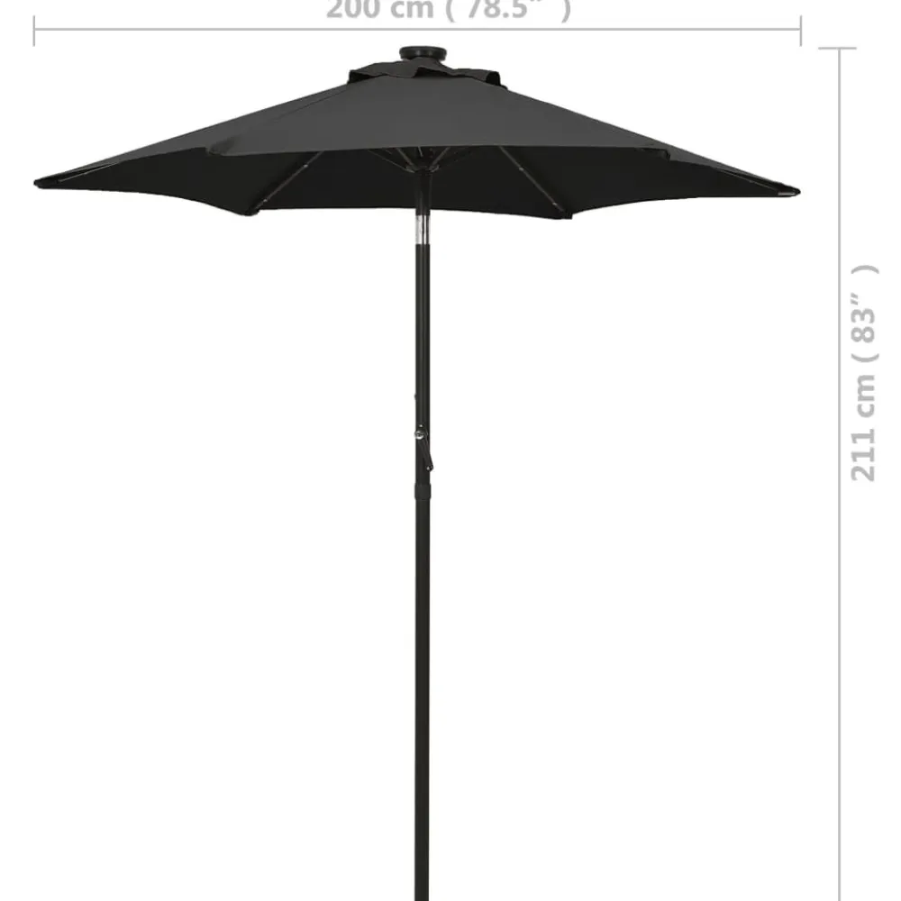 Clearance FinePRICE Aurinkovarjo LED-valolla 200x211 cm alumiini musta