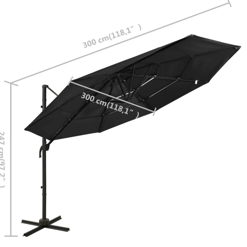 Hot FinePRICE Aurinkovarjo 4-tasoinen, alumiinitangolla, 3x3m, eri värejä