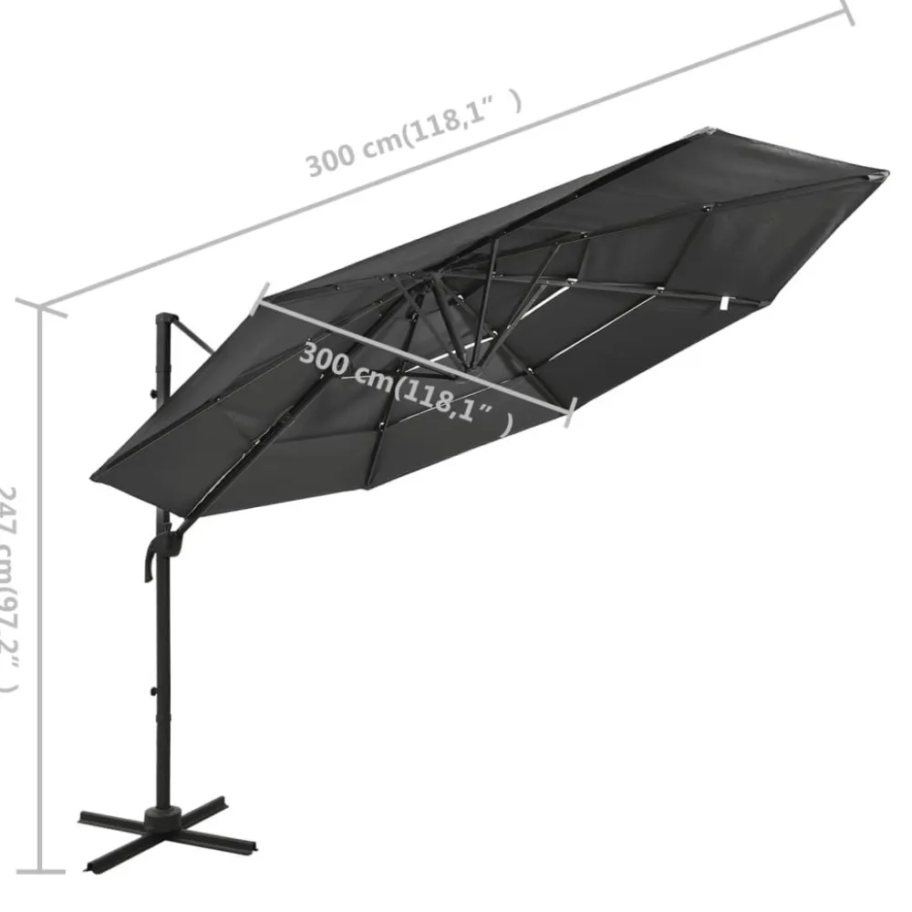 Hot FinePRICE Aurinkovarjo 4-tasoinen, alumiinitangolla, 3x3m, eri värejä