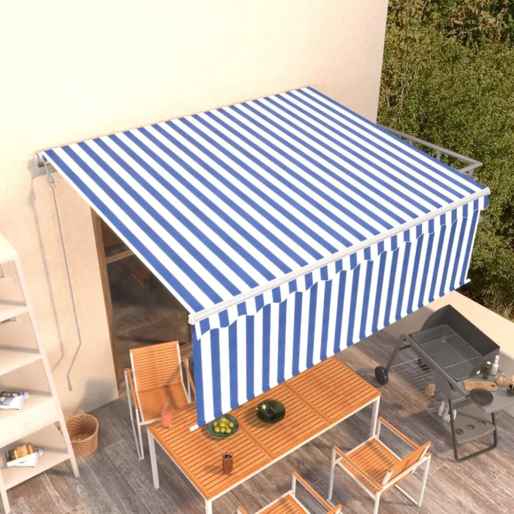 Sale FinePRICE Automaattisesti kelattava markiisi verhoilla 3x2,5 m sinivalk.