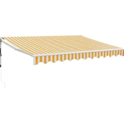 Clearance FinePRICE Automaattisesti sisäänkelattava markiisi keltainen/valkoinen 3x2,5 m
