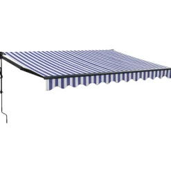 Outlet FinePRICE Automaattisesti sisäänkelattava markiisi sininen/valkoinen 3x2,5 m