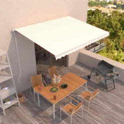 FinePRICE Automaattisesti sisäänkelattava markiisi 300x250cm sinivalk.