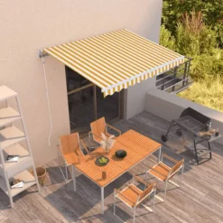 FinePRICE Automaattisesti sisäänkelattava markiisi 300x250cm sinivalk.