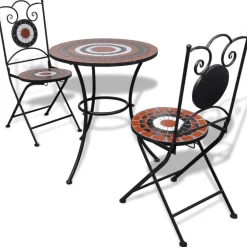 Outlet FinePRICE Bistrokalustesarja 3-osainen mosaiikki terrakotta ja valkoinen