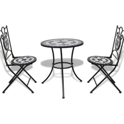 Clearance FinePRICE Bistrokalustesarja 3-osainen mosaiikki musta ja valkoinen