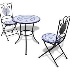 Online FinePRICE Bistrokalustesarja 3-osainen mosaiikki sininen ja valkoinen