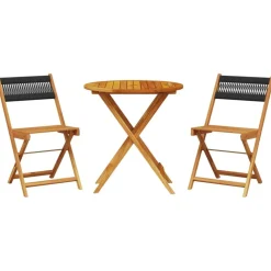 Clearance FinePRICE Bistrosarja 3-osainen musta polypropeeni ja täysi akasiapuu (81745)
