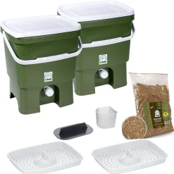 Discount BioProffa Bokashi keittiökompostori Organko tuplapakkaus 16 l oliivinvihreä/valkoinen