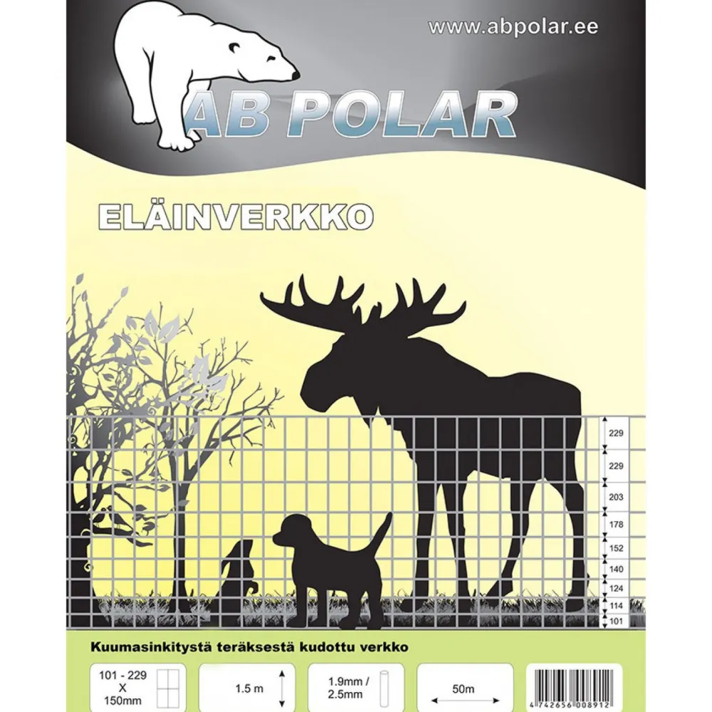 Clearance AB Polar Eläinverkko Zn 1,5x50 m muuttuva silmäkoko