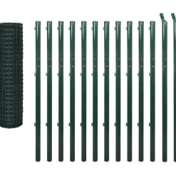 Online FinePRICE Euro-aita, teräs, 25x1,7 m, vihreä, silmäkoko 76 x 63 mm, tolppa 2,2m