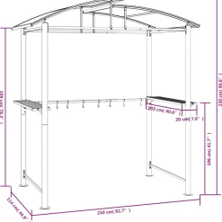 Clearance FinePRICE Grillikatos sivuhyllyillä 210x114x230 cm teräs antrasiitti