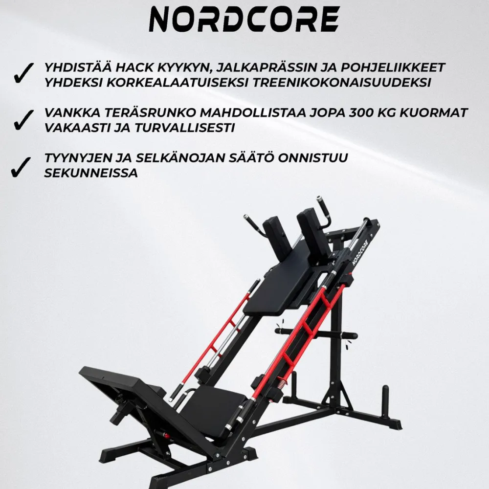 Nordcore Hack Kyykky/Jalkaprässi/Pohjelaite 3-IN-1
