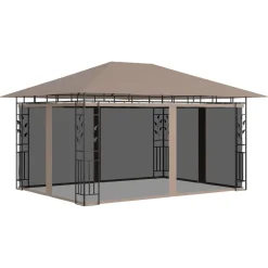 Discount FinePRICE Huvimaja hyttysverkko ja LED-valonauha 3x3x2,73 m ruskeanharmaa