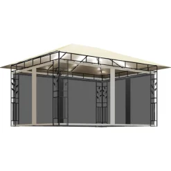 Discount FinePRICE Huvimaja hyttysverkko ja LED-valonauha 3x3x2,73 m ruskeanharmaa