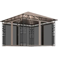 Discount FinePRICE Huvimaja hyttysverkko ja LED-valonauha 3x3x2,73 m ruskeanharmaa