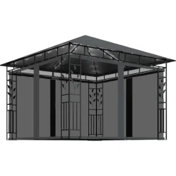 Discount FinePRICE Huvimaja hyttysverkko ja LED-valonauha 3x3x2,73 m ruskeanharmaa
