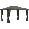 Hot FinePRICE Huvimaja verhoilla 400x300 cm harmaanruskea alumiini