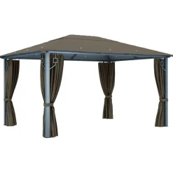 Hot FinePRICE Huvimaja verhoilla 400x300 cm harmaanruskea alumiini
