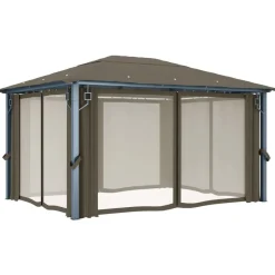 Hot FinePRICE Huvimaja verhoilla 400x300 cm harmaanruskea alumiini