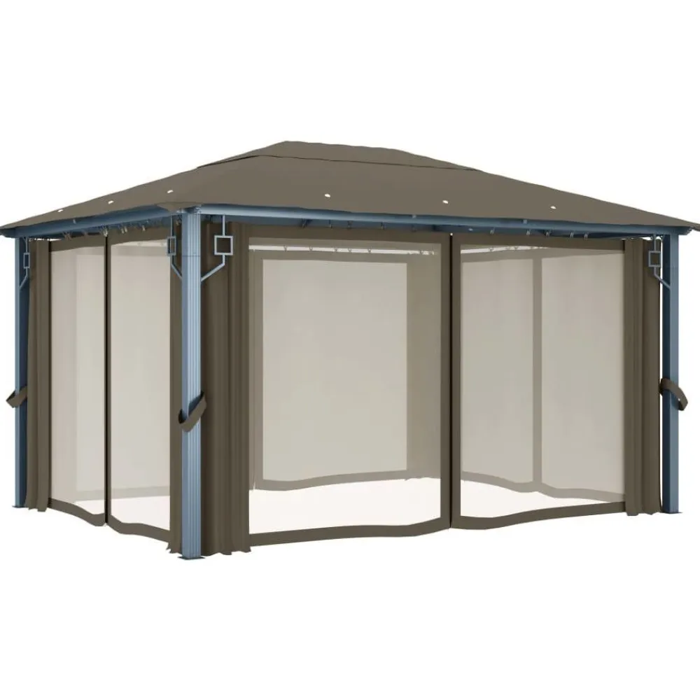 Hot FinePRICE Huvimaja verhoilla 400x300 cm harmaanruskea alumiini