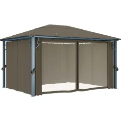Hot FinePRICE Huvimaja verhoilla 400x300 cm harmaanruskea alumiini