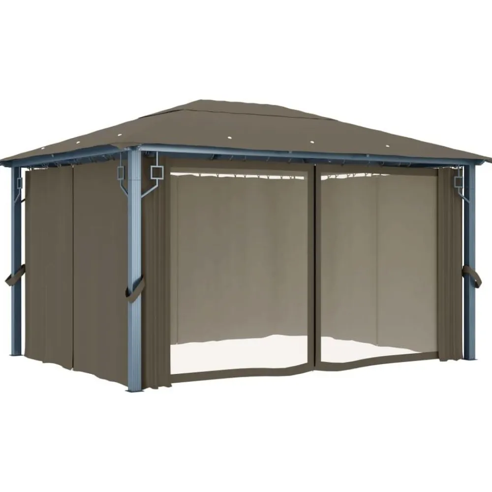 Hot FinePRICE Huvimaja verhoilla 400x300 cm harmaanruskea alumiini