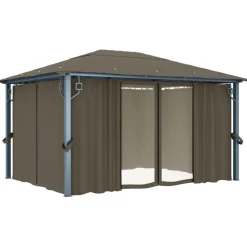 Hot FinePRICE Huvimaja verhoilla 400x300 cm harmaanruskea alumiini