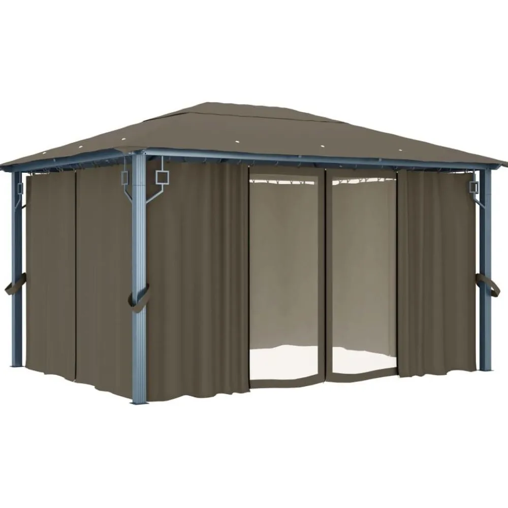 Hot FinePRICE Huvimaja verhoilla 400x300 cm harmaanruskea alumiini