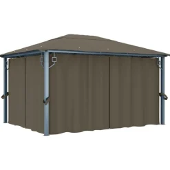 Hot FinePRICE Huvimaja verhoilla 400x300 cm harmaanruskea alumiini
