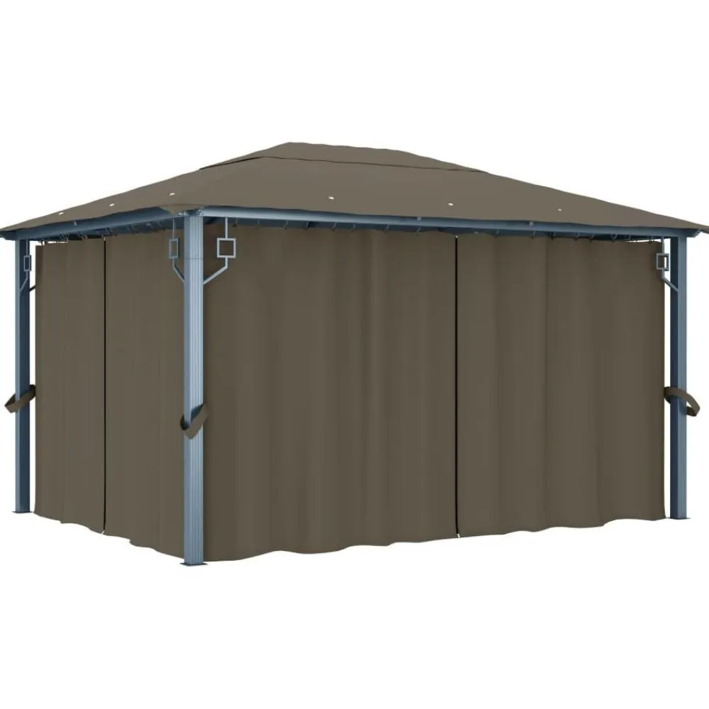 Hot FinePRICE Huvimaja verhoilla 400x300 cm harmaanruskea alumiini