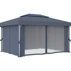 Clearance FinePRICE Huvimaja verhoilla 4x3 m alumiini antrasiitti