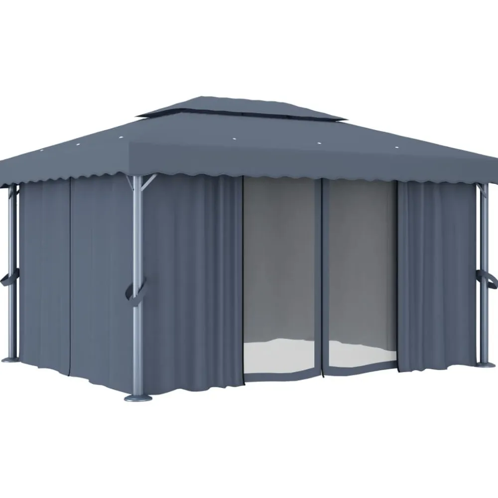 Clearance FinePRICE Huvimaja verhoilla 4x3 m alumiini antrasiitti