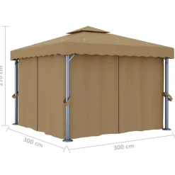 Discount FinePRICE Huvimaja verhoilla 3x3 m alumiini harmaanruskea
