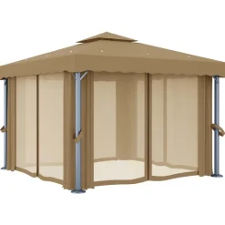 Discount FinePRICE Huvimaja verhoilla 3x3 m alumiini harmaanruskea