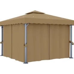 Discount FinePRICE Huvimaja verhoilla 3x3 m alumiini harmaanruskea