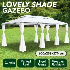 Best FinePRICE Huvimaja verhoilla 600x298x270 cm 180 g/m² valkoinen