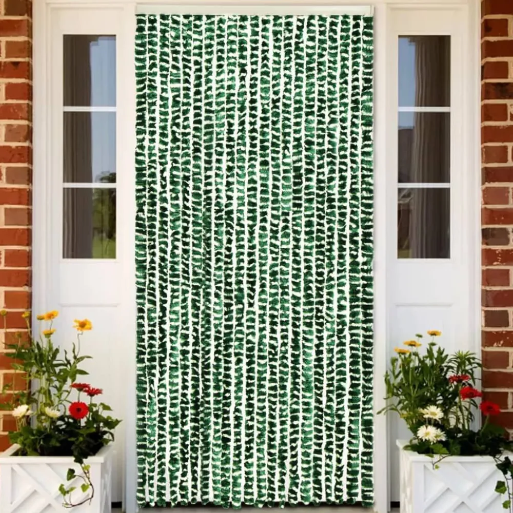 Outlet FinePRICE Hyönteisverho vihreä ja valkoinen 56x185 cm chenille