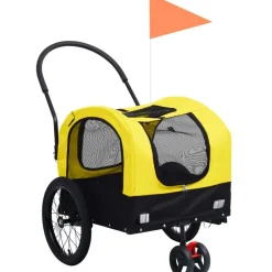 Discount FinePRICE 2-in-1 lemmikkikärry pyörään/juoksurattaat keltainen & musta