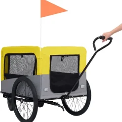 Clearance FinePRICE 2-in-1 lemmikkikärry pyörään/juoksurattaat keltainen ja harmaa