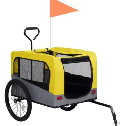 Clearance FinePRICE 2-in-1 lemmikkikärry pyörään/juoksurattaat keltainen ja harmaa