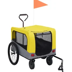 Clearance FinePRICE 2-in-1 lemmikkikärry pyörään/juoksurattaat keltainen ja harmaa