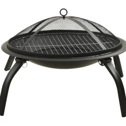 FinePRICE 2-in-1 tulimalja/grilli ja hiilihanko 56x56x49 cm musta teräs