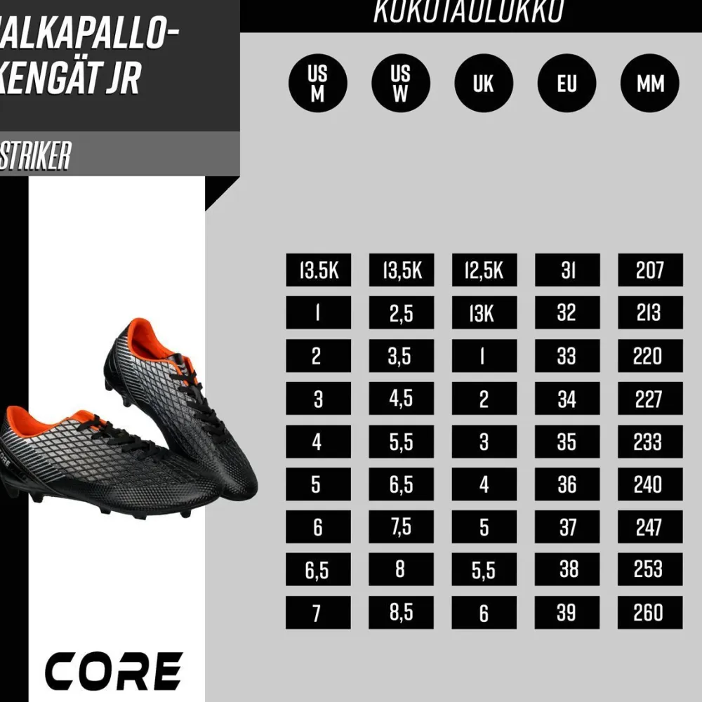 Hot Core Jalkapallokengät JR Striker, musta, eri kokoja
