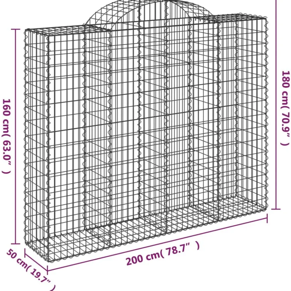 Best FinePRICE Kaareva kivikori 200x30x140/160 cm galvanoitu rauta (53487)