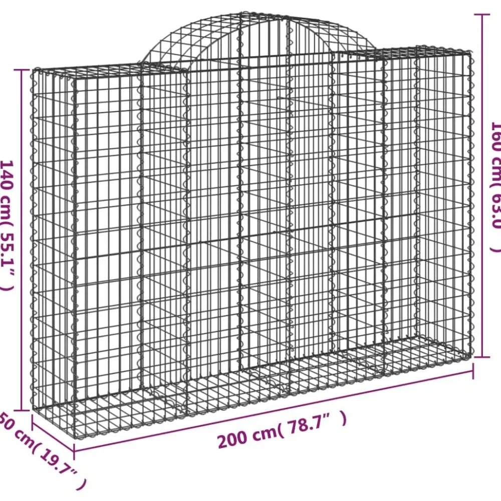 Best FinePRICE Kaareva kivikori 200x30x140/160 cm galvanoitu rauta (53487)