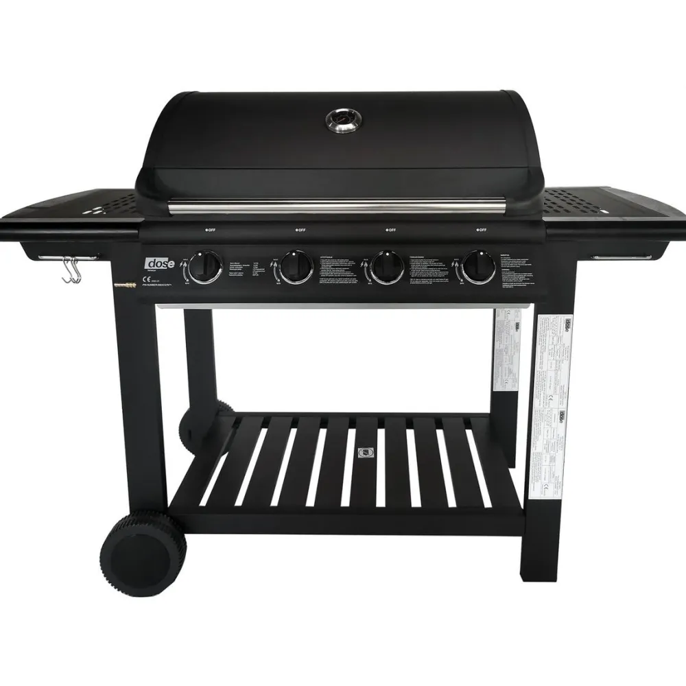 Clearance Dose Kaasugrilli Barbeque, 4 poltinta, puutaso, musta