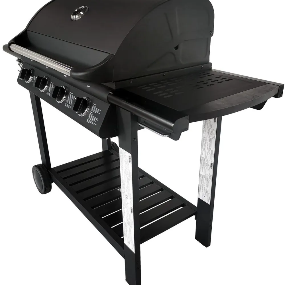 Clearance Dose Kaasugrilli Barbeque, 4 poltinta, puutaso, musta